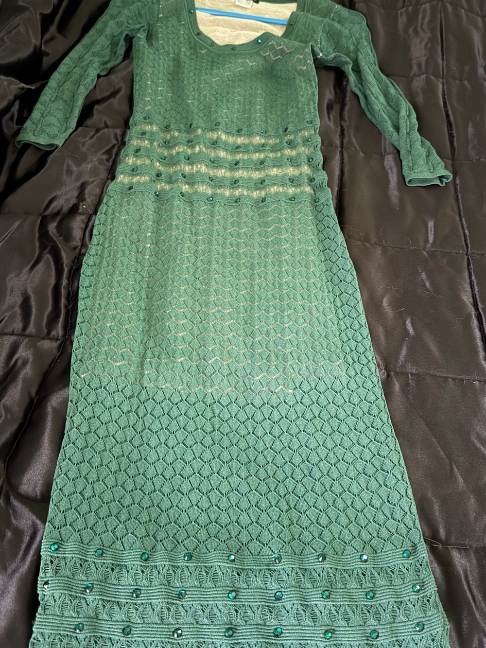 VENUS Green Knit Dress with Gem Accents
